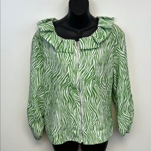 CJ Banks Green and White Zebra Patterned Lightweight Jacket 1X 16/18W